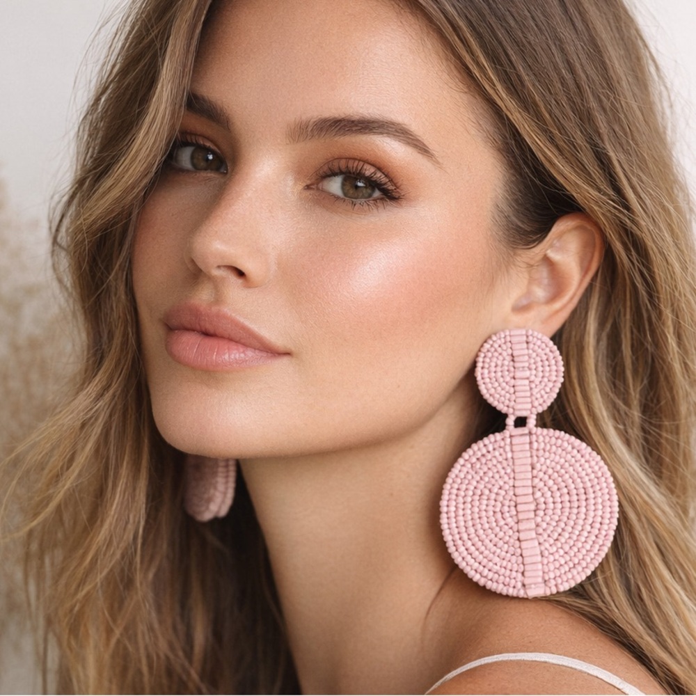Kay Lee New York | Handmade Pink Beaded Statement Earrings | NWT | Boho Chic